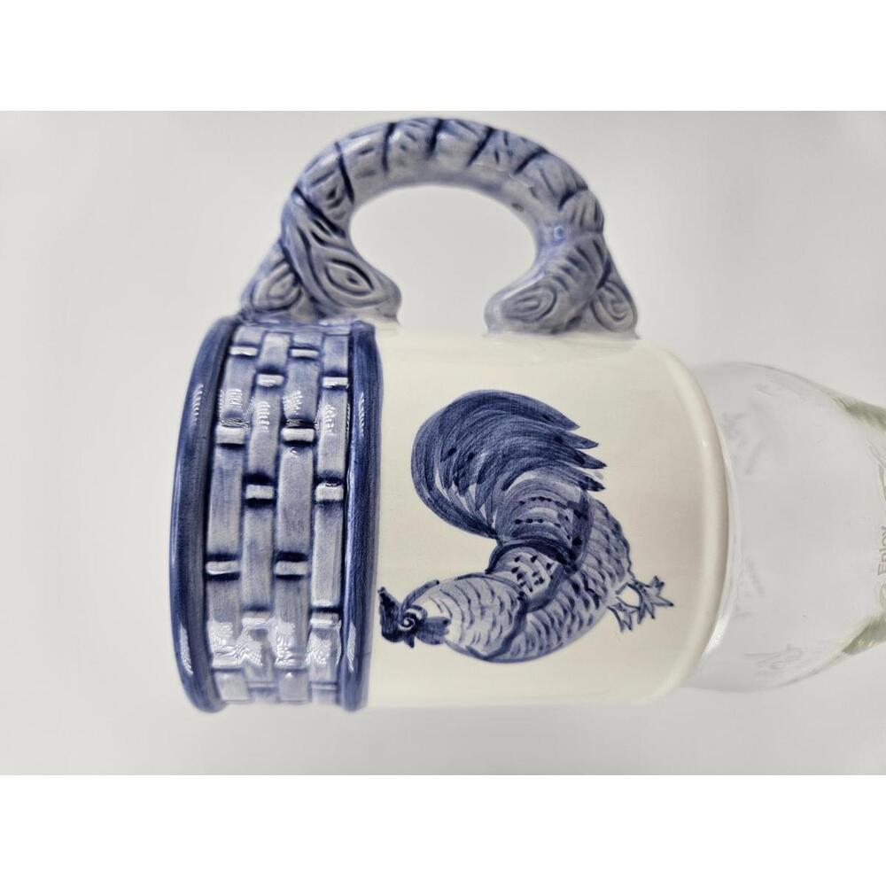 Vintage Seymour Mann Rooster Coffee Mug Blue Weave Faience Farmhouse